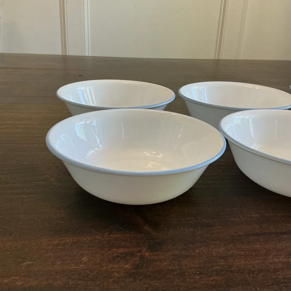 Corelle Vitrelle White Blue Rim Cereal Bowls Set of 8‎ Made in USA 6.25 inch